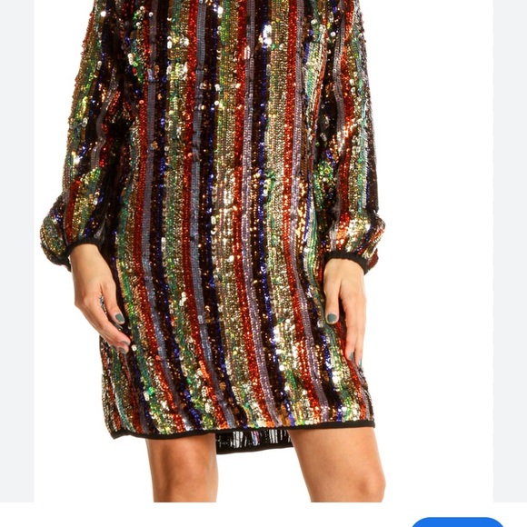 NWT EVA MENDES MULTICOLOR SEQUINED Long SLEEVE DRESS size Medium backless NY CO - Picture 15 of 15